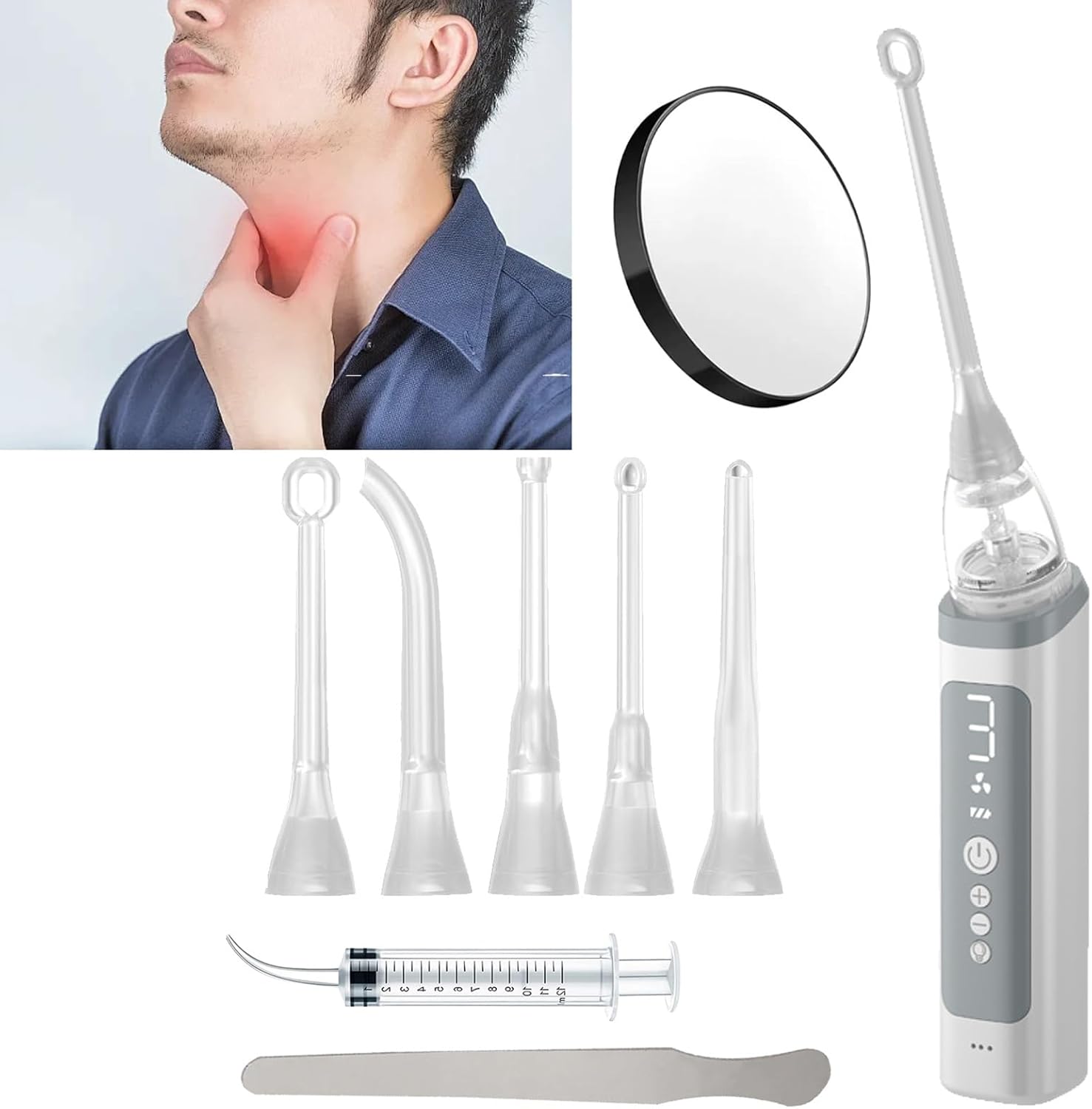Electronic Tonsil Stone Remover Kit, Tonsil Stone Removal Kit Vacuum Tonsil Stone Cleaner Mouth Cleaning Tool Oral Fresh Care(B)