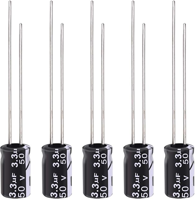 Tnisesm 150Pcs Electrolytic Capacitor 3.3uF with Aluminum Radial Leads 3.3UF-50V-4X7