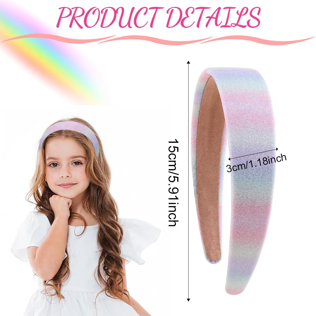5 Piezas Diadema Con Purpurina De Plástico Brillante Lindas Diademas Antideslizantes Con Dientes Diademas Elásticas Con Confeti Arcoíris Accesorios Coloridos Para El Cabello Para Niñas Pequeñas