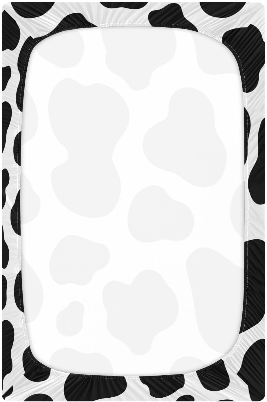 Cow Print Crib Sheets for Boys Girl Retro Farm Cow Skin Black White Playard Sheets Fitted Toddler Baby Bed Sheets Animal Themed Pattern Unisex Mini Crib Mattress 27x39 Inch