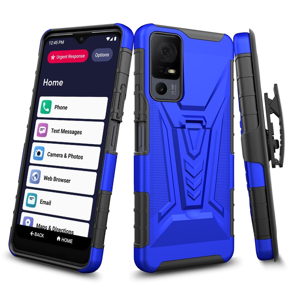 Case for Lively Jitterbug Smart4 / Lively Smart 4 / TCL 40XL / TCL 40T Phone Case with Tempered Glass Screen Protector Hybrid Cover with Kickstand Belt Clip Holster - Blue