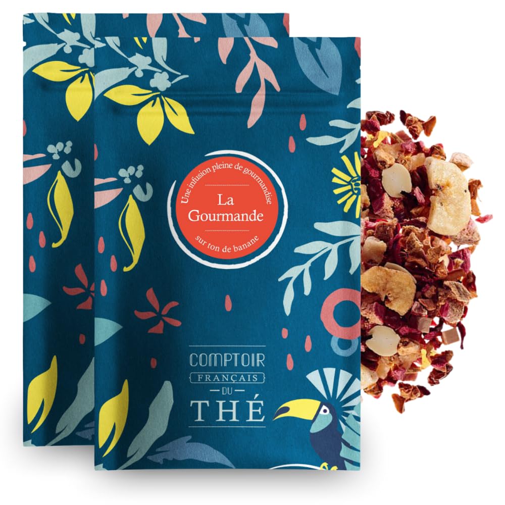 2x100g d'Infusion Banane - La Gourmande COMPTOIR FRANÇAIS DU THÉ | Délicieux chaud ou glacé, parfait en thé glacé maison - Infusion en vrac, sachet zip refermable - cadeau maitresse d'ecole