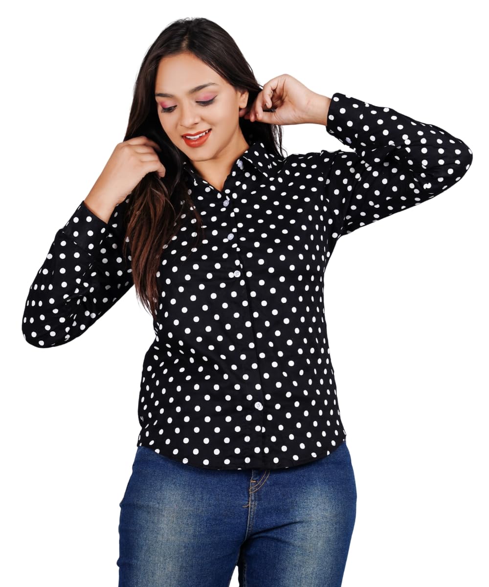 glammix Women’s Black & White Polka Dot Print Full Sleeves Shirt Stylish & Comfortable Casual Shirt for Girls-picture-45