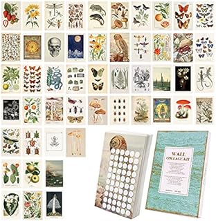 Botanical Wall Collage Kit Vintage Aestheic Room Decor Art Mushroom Poster for Dorm Wall Decor Art Prints for Teens Boys Girls Bedroom Decoration for Creature Animal Lovers with Delicat Box and Paste