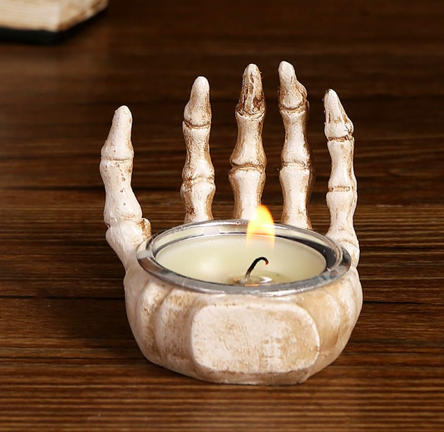 Halloween Skeleton Hand Tealight Candle Holder, Gothic Home Decor, 4x5x5cm, 2.5' H
