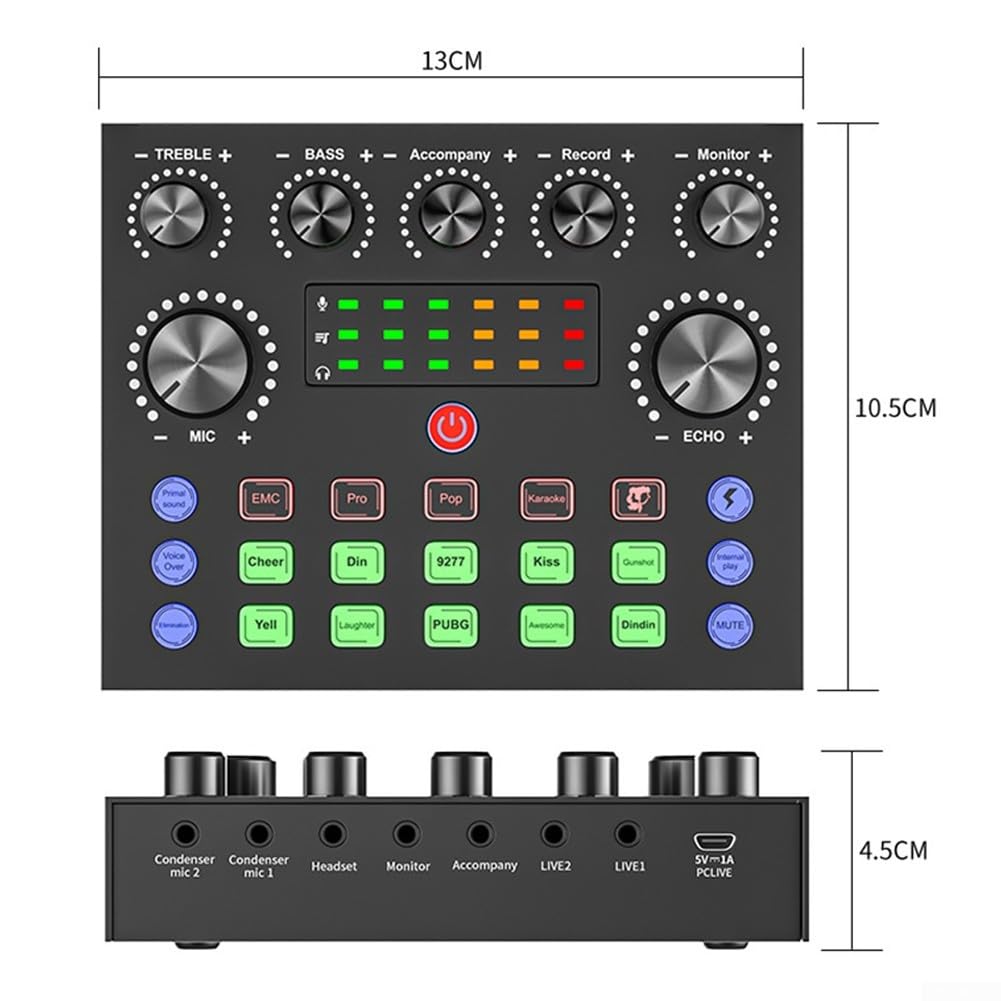 Profesjonalna karta dźwiękowa V8S Live do przesyłania strumieniowego i nagrywania - mikser audio USB z tłumaczem głosu, 6 trybów, złącze mikrofonu pojemnościowego do karaoke, DJ Set Studio
