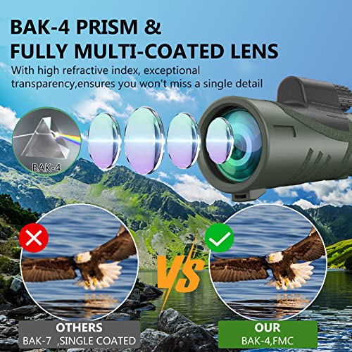 New 2023 80x100 HD Monoculars for Adults high Powered,Fyzpaea BAK-4 Prism and FMC Lens Monocular Telescope for Smartphone,Low Night Vision Monoculars for Bird Watching/Wildlife/Hunting/Hiking - Thumbnail 3