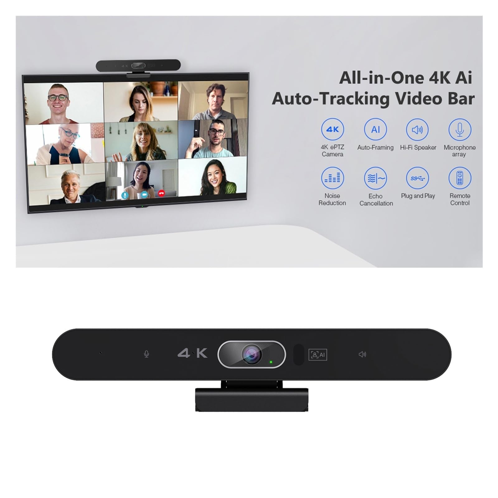 Cámara 4K USB Webcam Cámara de videoconferencia HD con micrófono y Altavoz Control Remoto
