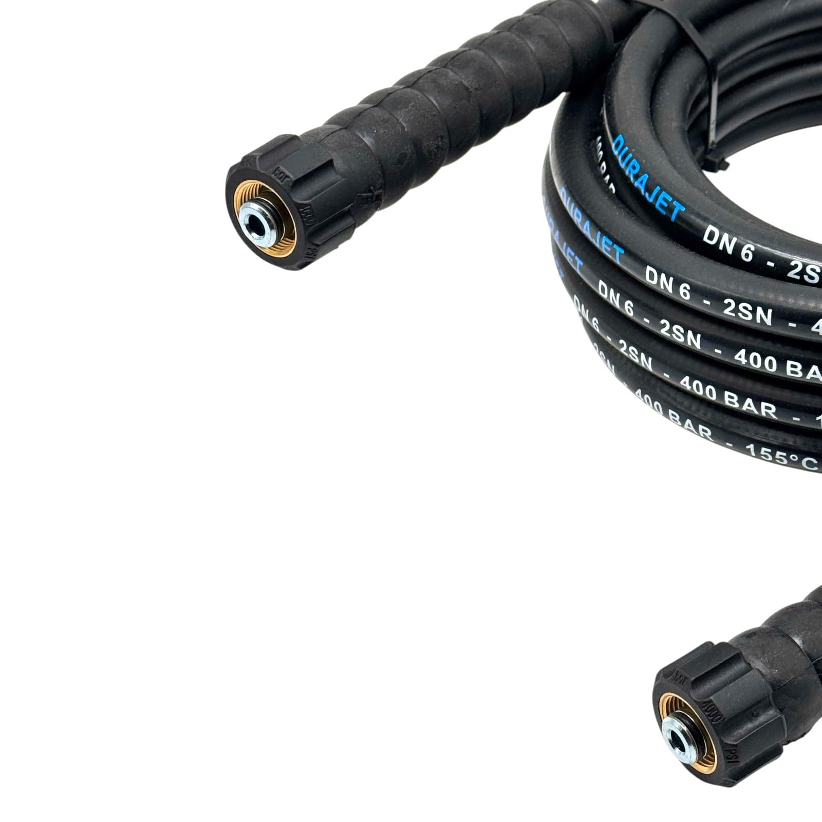 M&M Smartek Hochdruckschlauch 5m DN6 2SN M22 IG, 400 bar | DN6 2SN mit beidseitigem M22x1,5 IG und Knickschutz; bis 400 bar und 155 °C, abrieb-, öl- und witterungsbeständig im Einsatz.