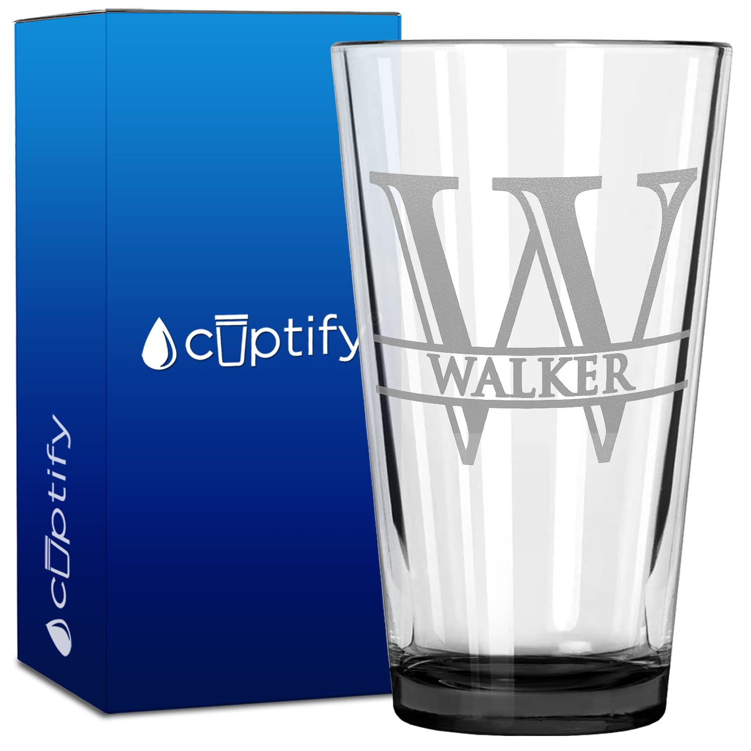 Personalized Beer Glass Split Script Initial and Name Engraved Black 16oz Pint Glass for Men & Women, Custom Drinking Gift for Birthdays, Weddings, Father’s Day & More