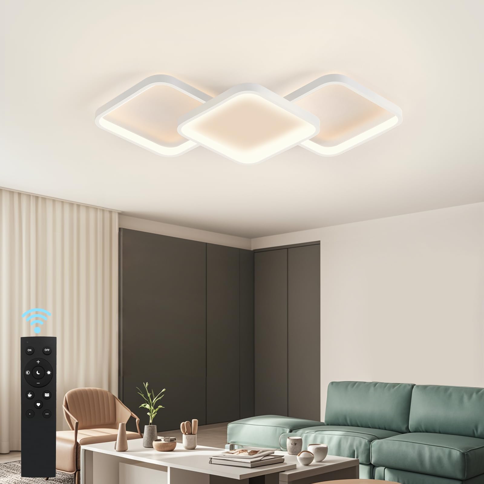 Sky angle Ceiling Light with Remote Control, Dimmable Led Ceiling Light Flat 38 W 4560 LM Square LED Lamp for Living Room, Bedroom, Bathroom, Kitchen