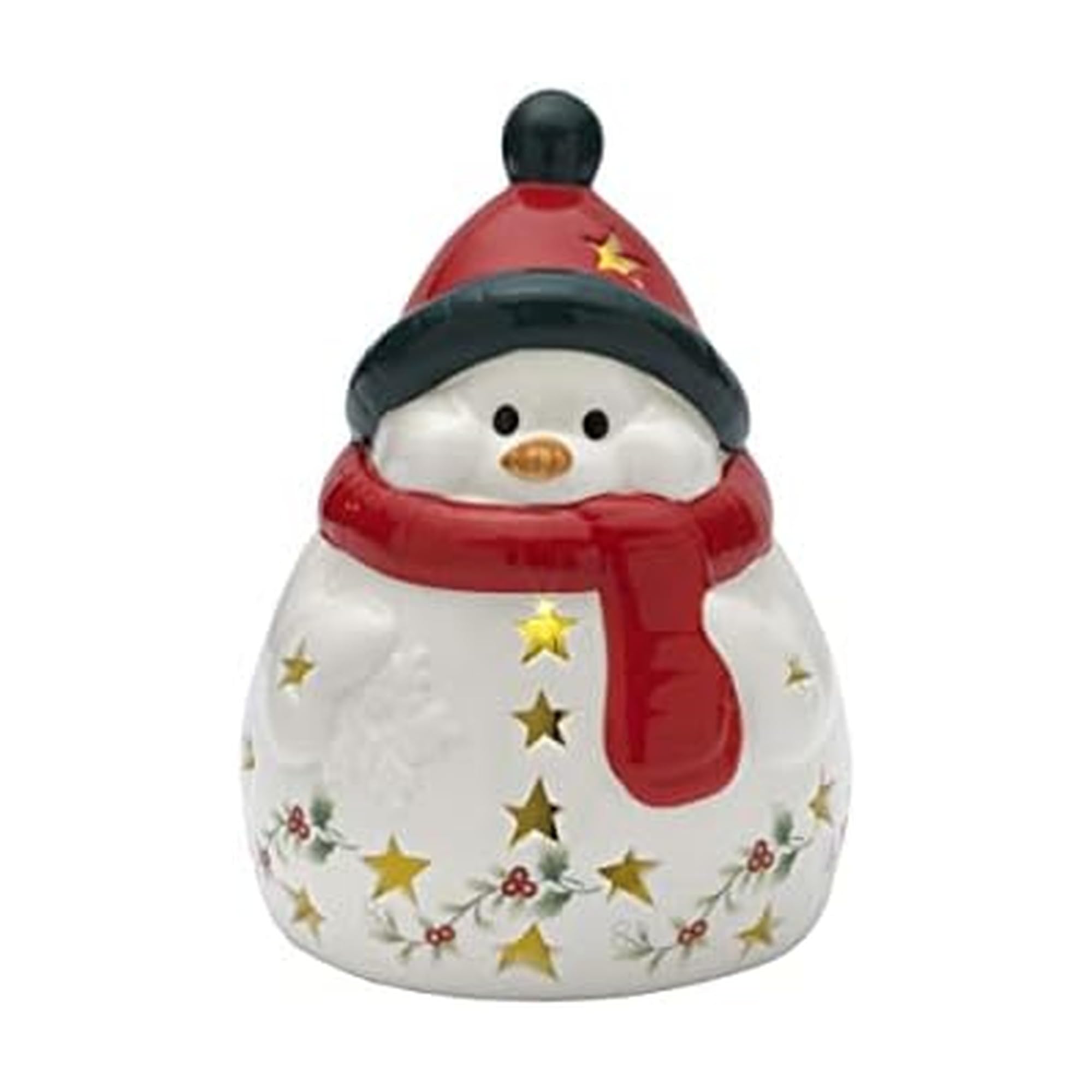 Pfaltzgraff Winterberry - Sciarpa a LED con pupazzo di neve, 17 cm, colore: Rosso