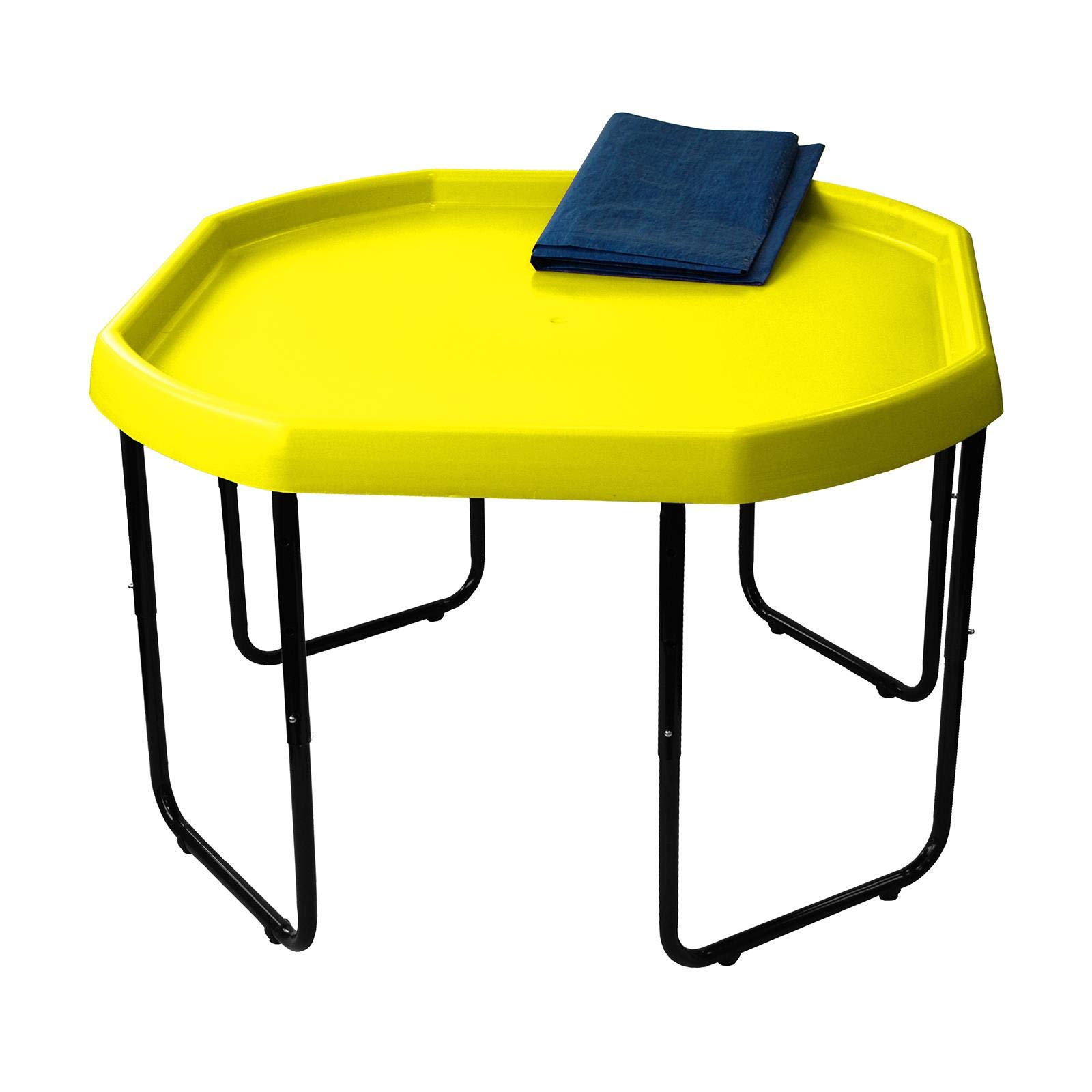 Children's Large Plastic Sand & Water Mixing Play Tray - YELLOW - 100cm x 100cm with 3 Tier Height Adjustable Stand and Protective Cover Sheet.