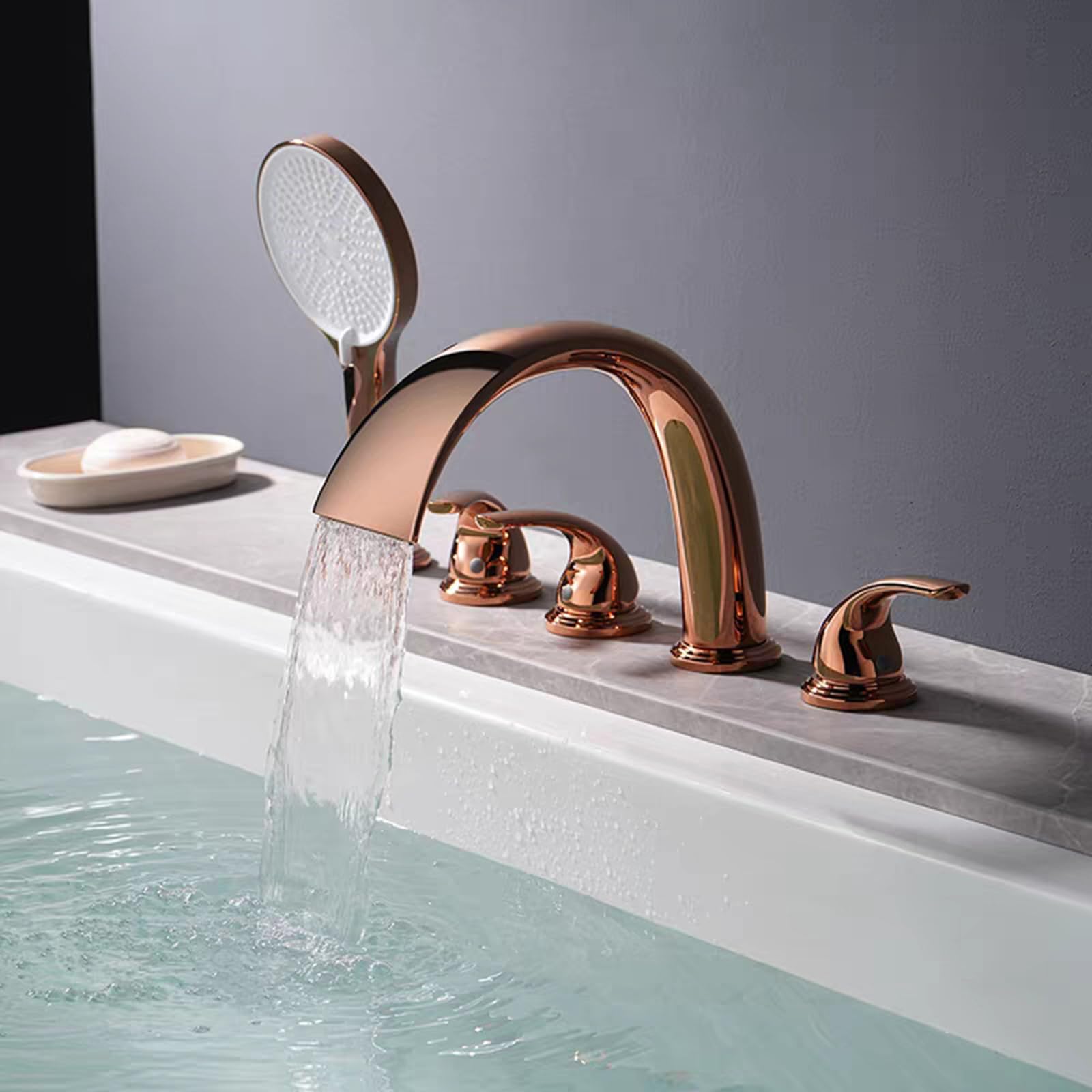 ZQFHSX Waterfall Bath Mixer Taps - 5 Hole Shower Tap, Brass-Chrome Plated Finish