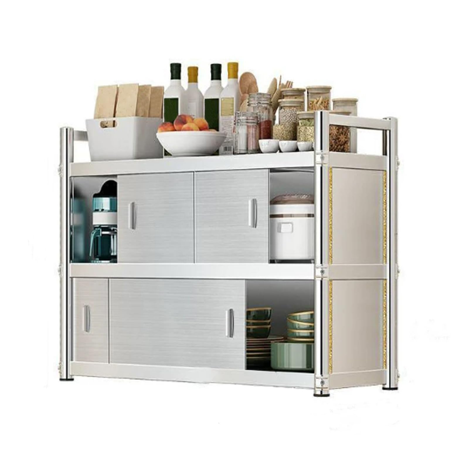 Armario de almacenamiento montado en la pared, armario de cocina de acero inoxidable con puerta corredera, diseño que ahorra espacio, instalación de perforación para baño, balcón, lavadero