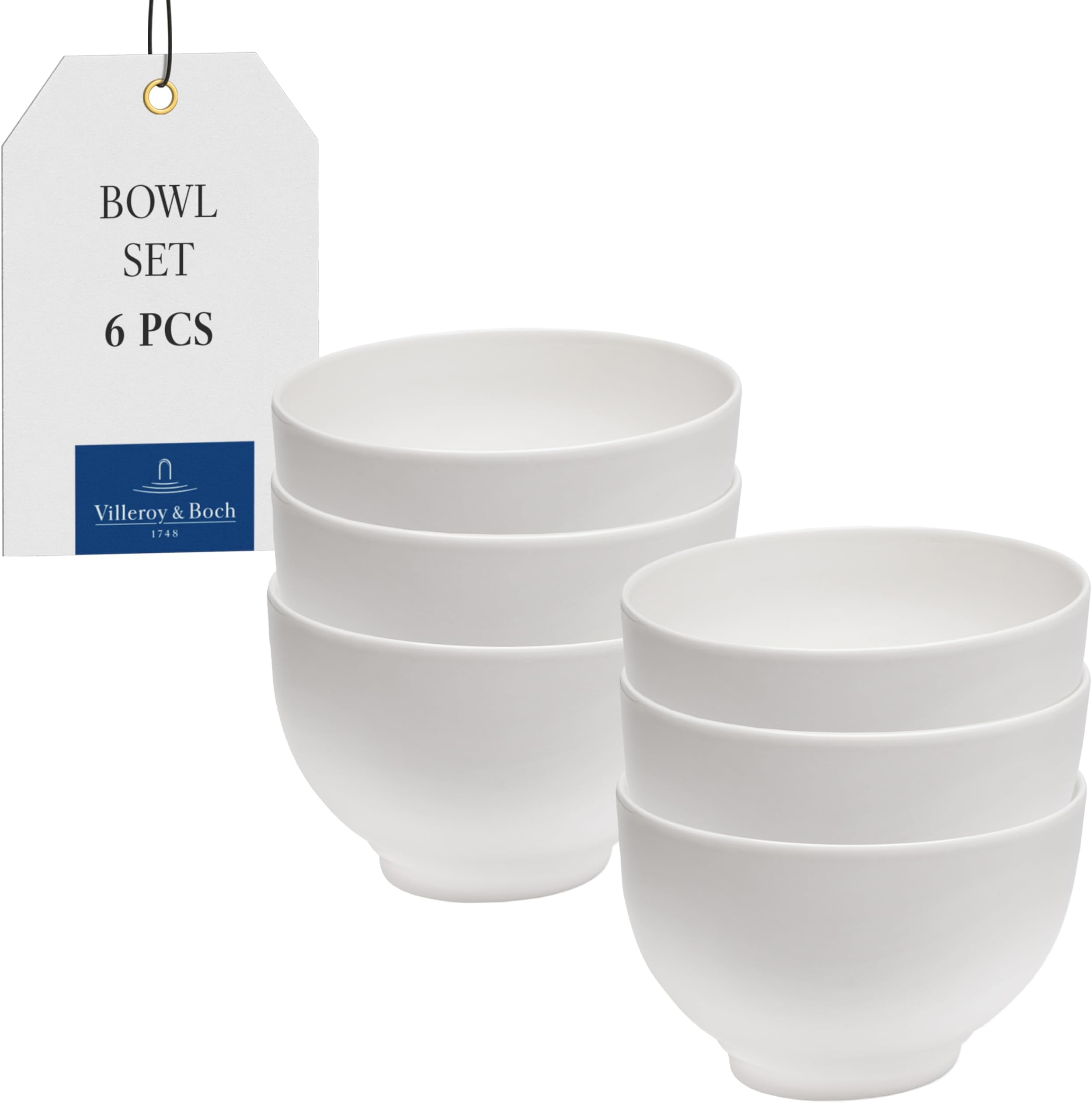 vivo by Villeroy & Boch – Basic White Bowl Set 6 Pieces 750 ml White, Dishwasher Safe, Microwave Safe, Bowls for Cereals, Salad or Soup, Snack Bowls, Food Bowls, Premium Porcelain