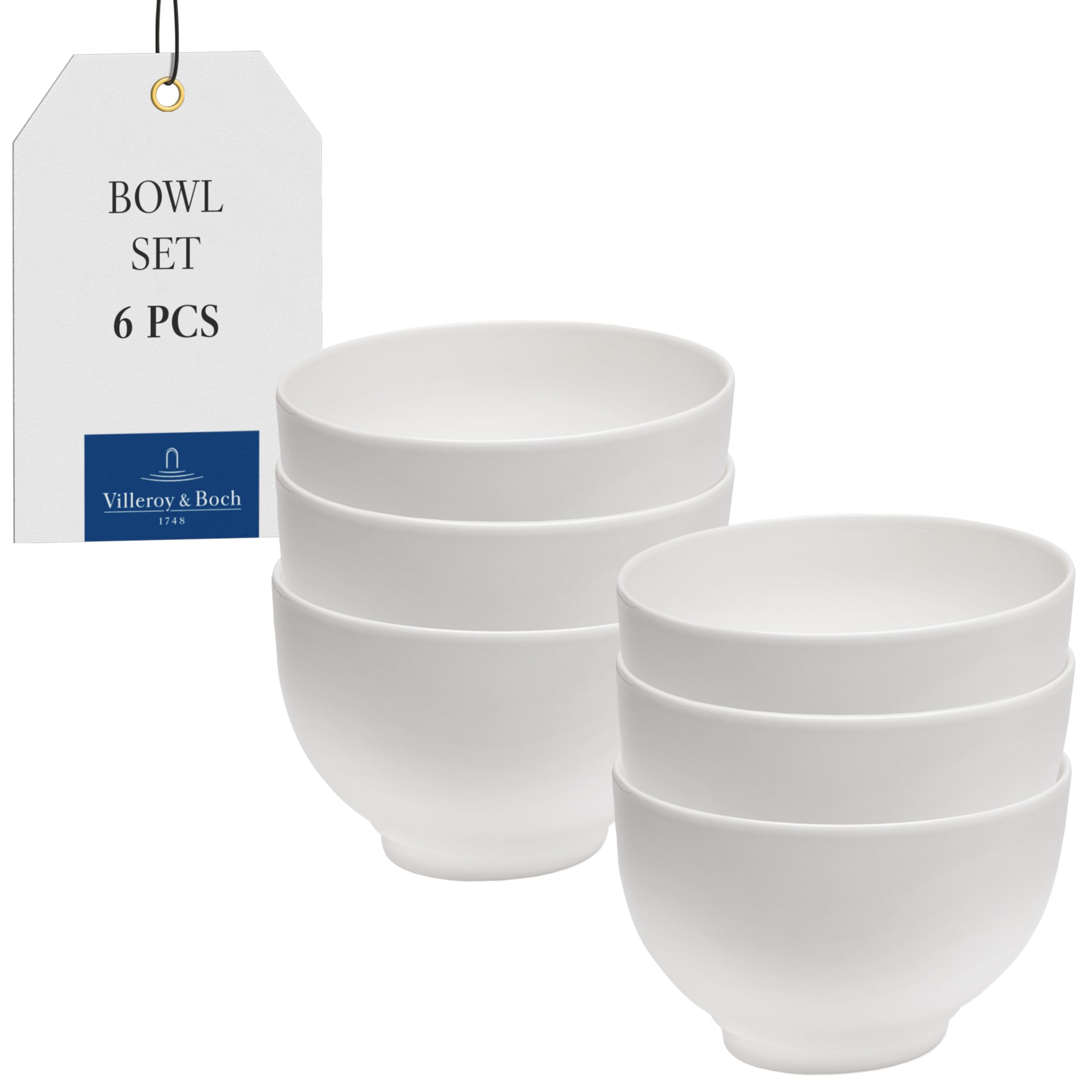 vivo by Villeroy & Boch – Basic White Bowl Set 6 Pieces 750 ml White, Dishwasher Safe, Microwave Safe, Bowls for Cereals, Salad or Soup, Snack Bowls, Food Bowls, Premium Porcelain