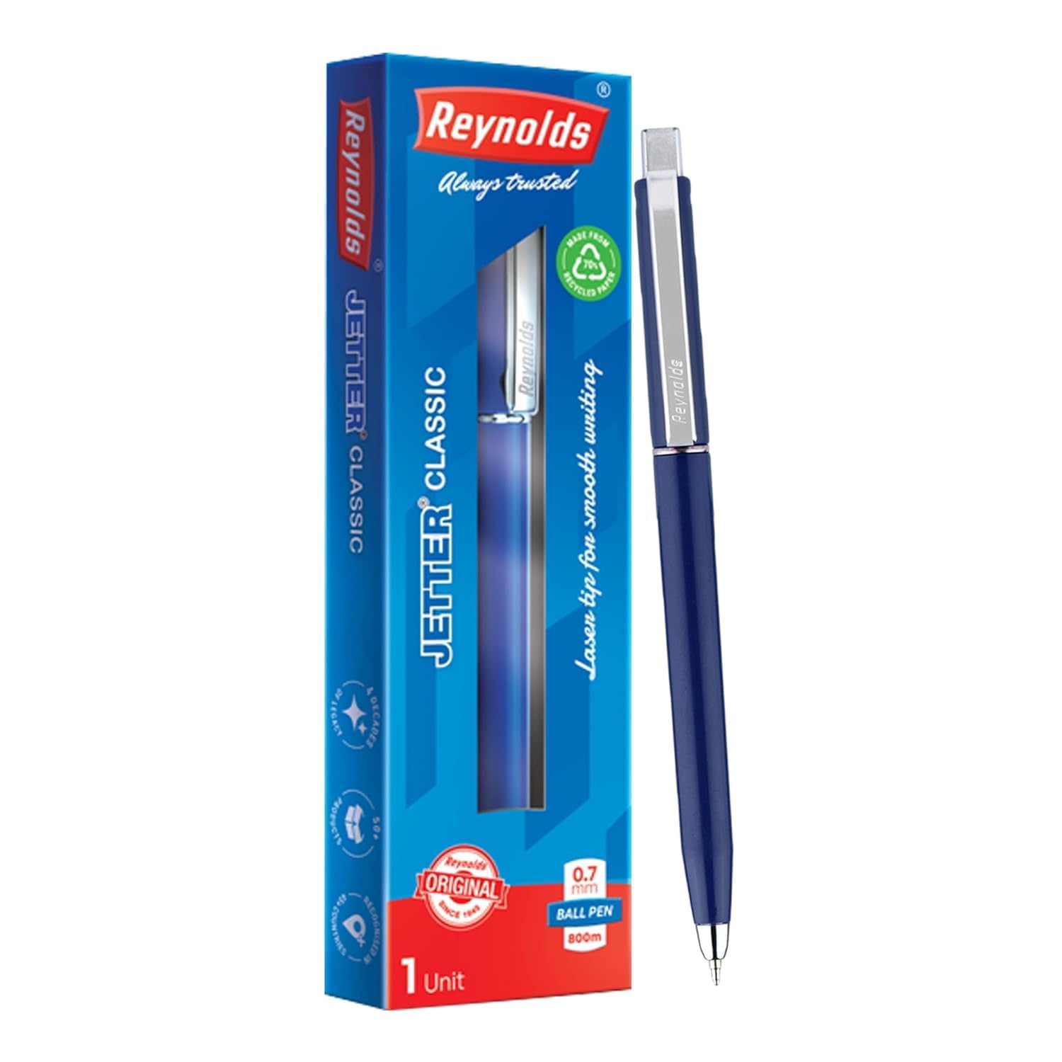 Reynolds JETTER CLASSIC Ball Pen SET - 1 PEN BLUE | MULTI BODY COLOR BALL PEN WITH COMFORTABLE GRIP |BLUE BALL PENS FOR WRITING | PEN FOR PROFESSIONALS | 0.7 mm TIP SIZE