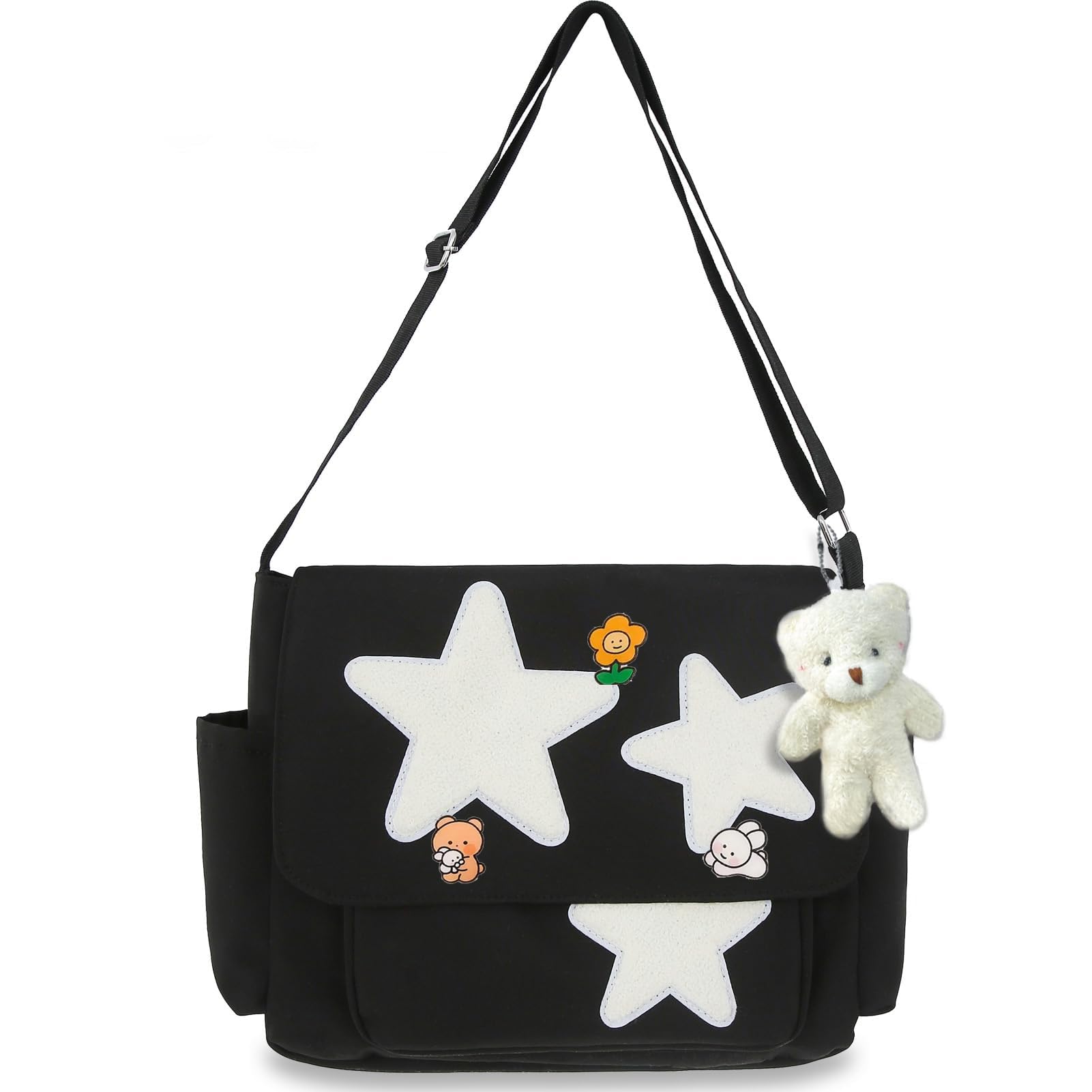 PRLINJSK Small Messenger Bag for Women Cute Bag Kawaii Star Crossbody Shoulder Tote Bag with Accessories Gift