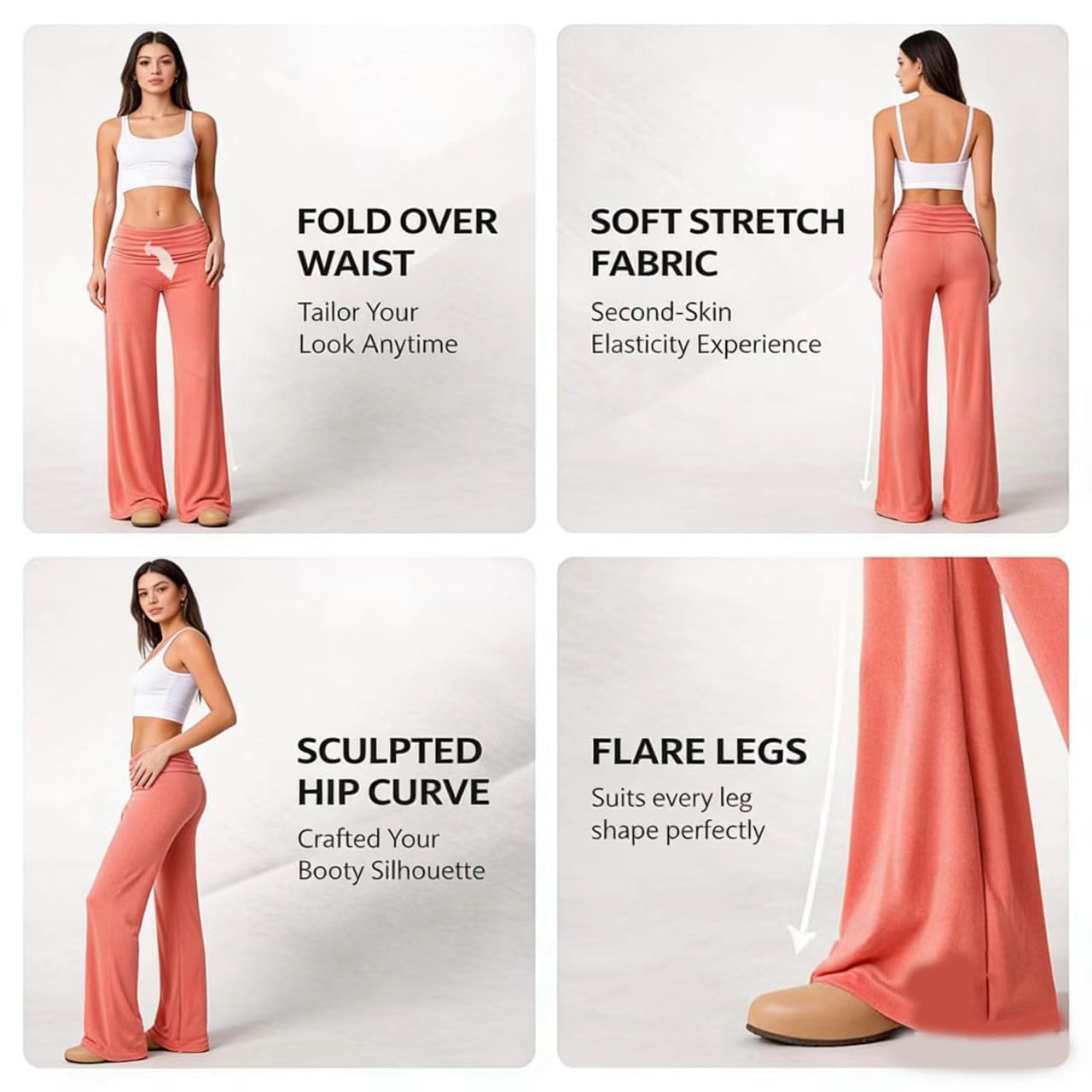 Fold Over Yoga Pants Women Wide Leg Pants Bell Bottoms Y2K Low Rise Bootcut Flare Leggings Foldover Lounge Trousers - 5