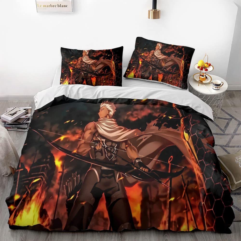 Fate Grail War Anime Duvet Cover Soft 3D Printed Bedding Set with Comforter Cover 3 Piece Set Includes 2 Pillowcases and 1 Duvet Cover Machine Washable (10,Full (79"x90"))