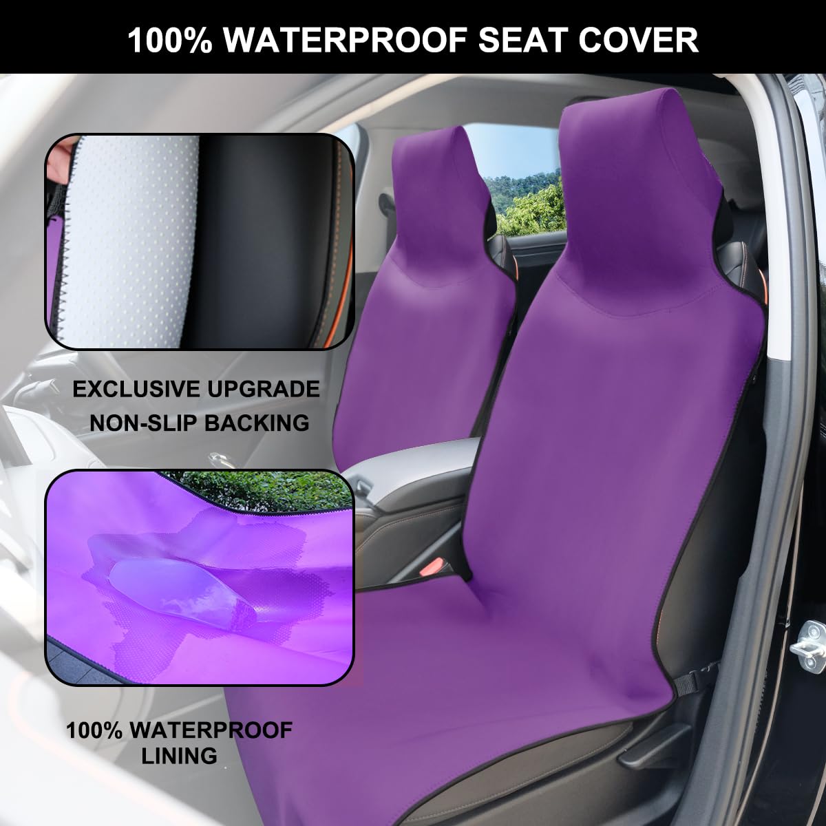 INFANZIA Funda de asiento impermeable de alta calidad, 2 piezas, protector de asiento de automóvil mejorado, ajuste universal, 100% lavable, extraíble, antideslizante, ideal para gimnasio, yoga