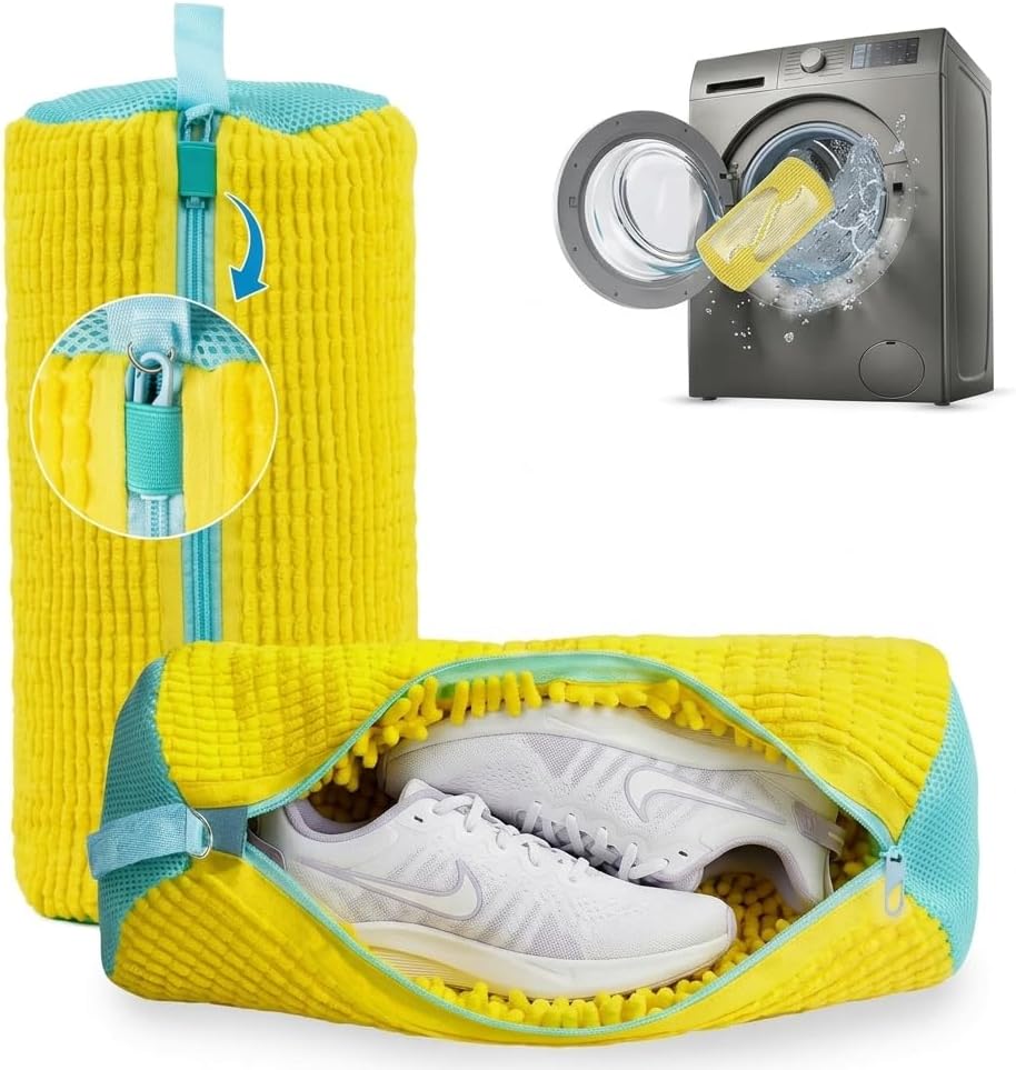 Shoe Washing Machine Bag Set of 2 – Laundry Shoe Bag for Washer and Dryer, 360° Deep Cleaning, Reusable Mesh Shoe Cleaning Bag for Sneakers, Sports & Canvas Shoes, Self-Locking Zipper, 17"×7.5"