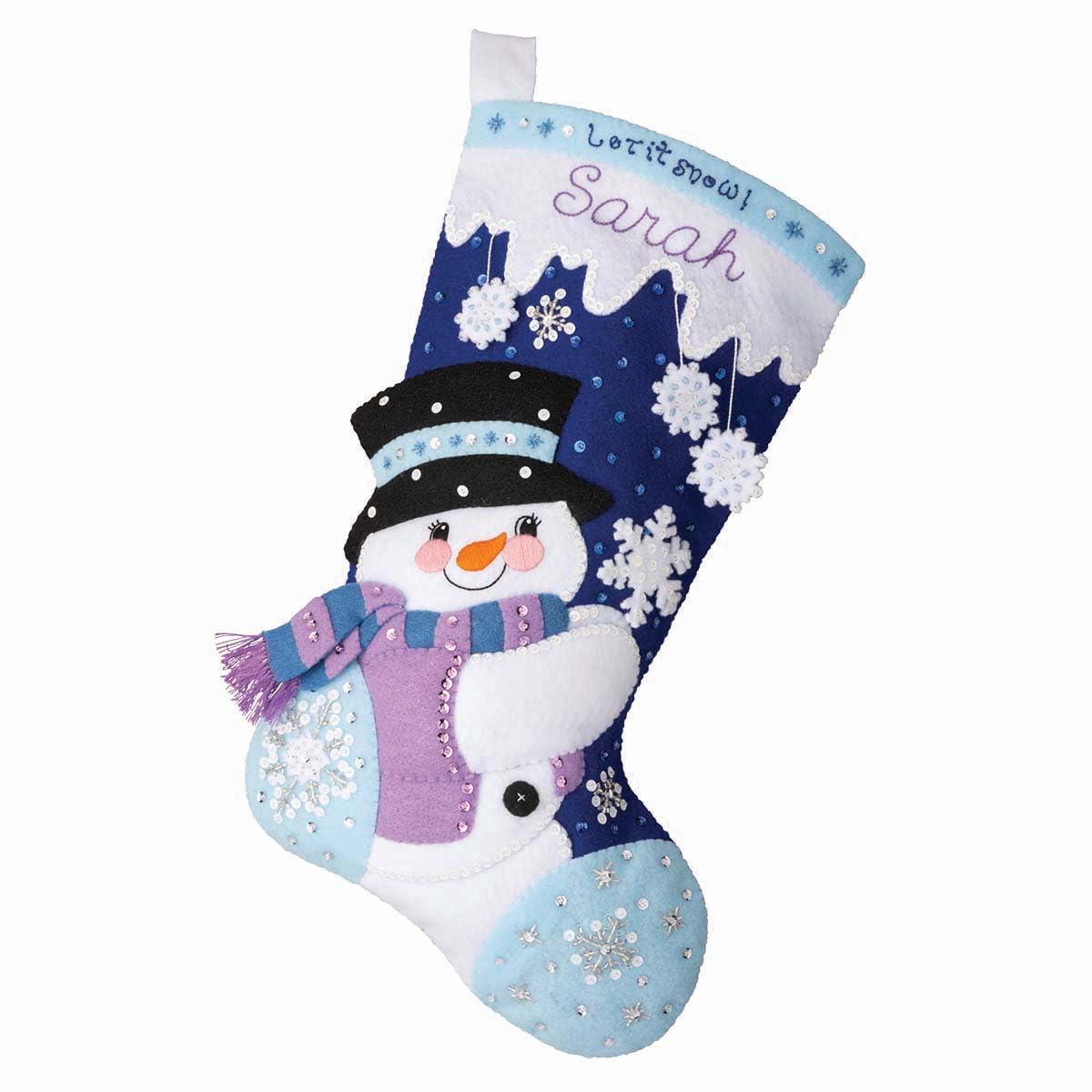 Bucilla, Let It Snow, Felt Applique 18" Stocking Making Kit, Perfect for DIY Arts and Crafts, 89584E