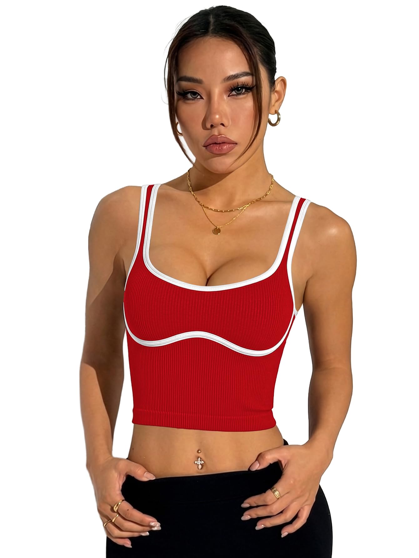 aahwan Solid Round Neckline Sporty Contrast Trim Crop Tank Top for Women's & Girl's-picture-10