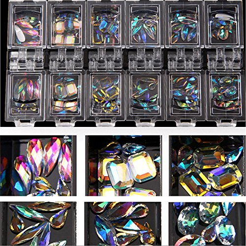 MIOBLET 12 Grid 1 Box Colorful Nail Rhinestones Transparent AB Special-shaped Diamond Marquise Water Drop Oval Shape Glass Stones 3d Glitter Nail Art Decorations Gems Accessories