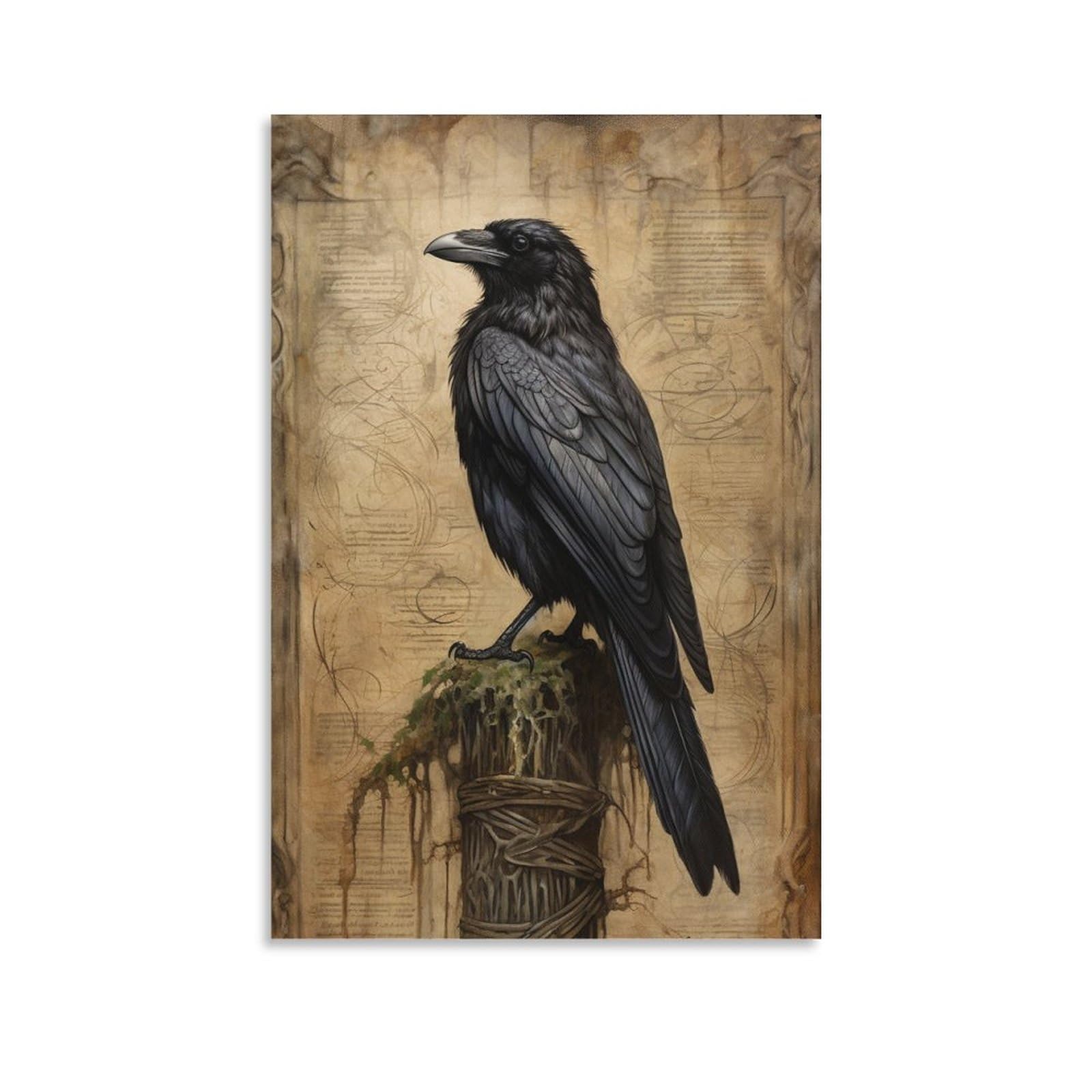 Foccar Unframe-Rustic Crow Rustic Crow Printed Canvas Posters Smart Cute Bird Vintage Wild Animal Wall Decor For Living Rooms Bedroom Wall Art