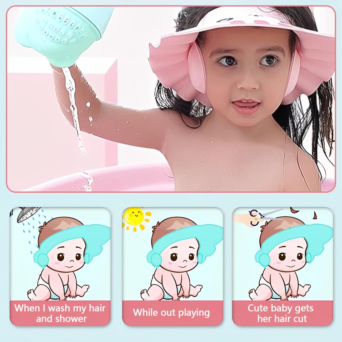 Cuffia da doccia per bambini, protezione per bambini, shampoo, cuffia morbida, berretto impermeabile, per bambini dai 6 mesi in su