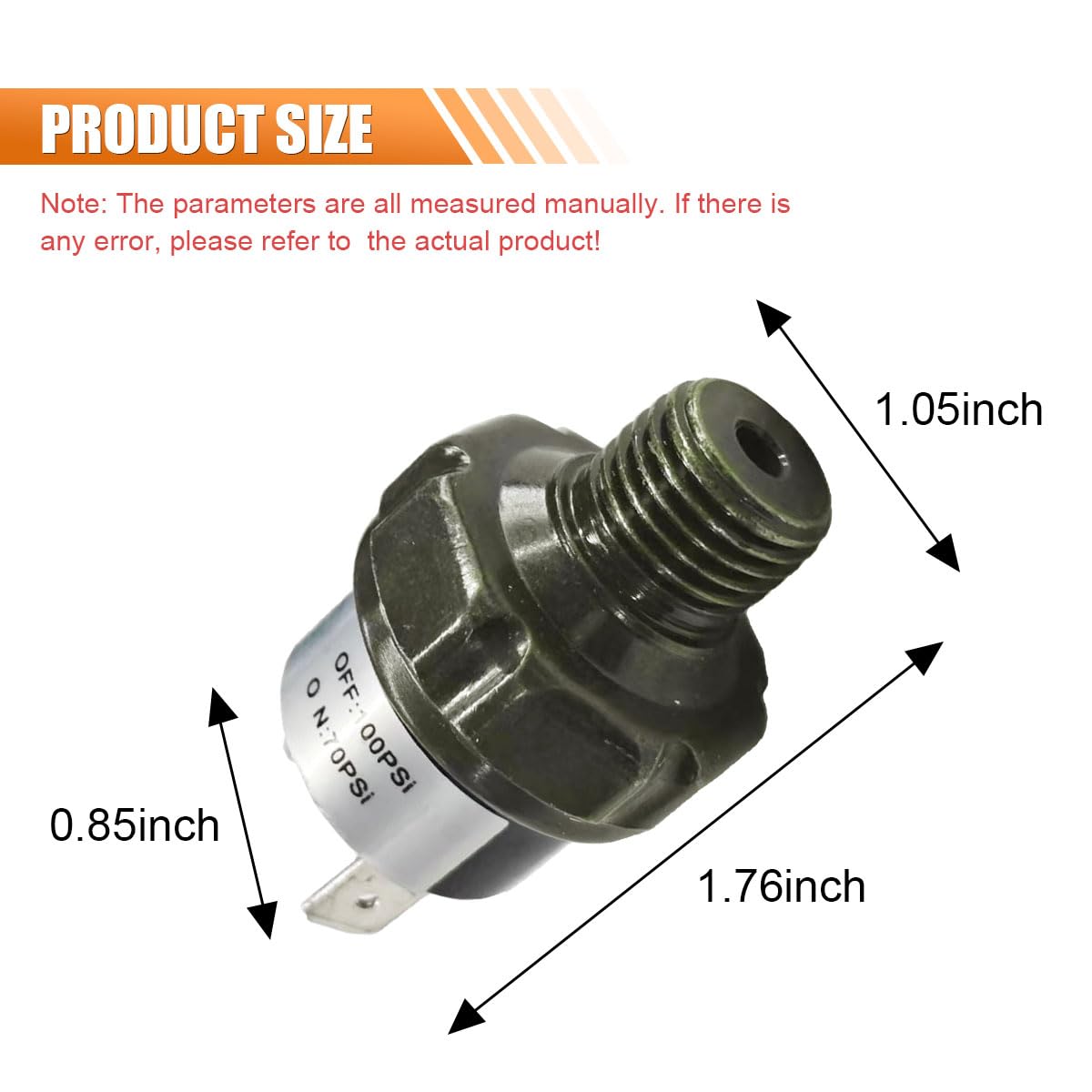 Snapklik.com : 70-100 PSI Air Pressure Switch, 1/4