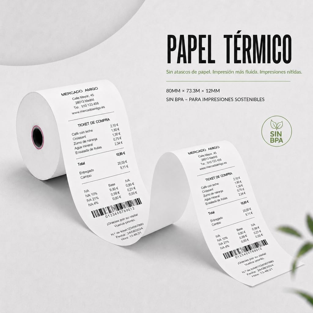 Rollos térmicos de 80 mm x 80 mm x 12 mm para terminal POS, impresora EPOS, sistema POS – Sin BPA – 20 unidades