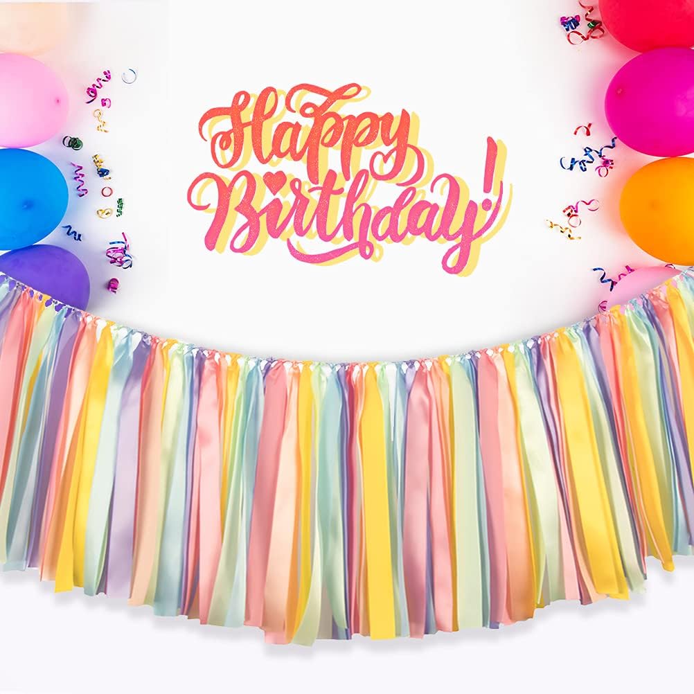 Pastel Rainbow Ribbon Tassel Garland Colorful Fabric Banner Hanging Patry Decoration Backdrop for Baby Shower, Highchair, Birthday Macron Banner Backdrop Decor 40 Inches(L) X 14 Inches(W) - Image 7