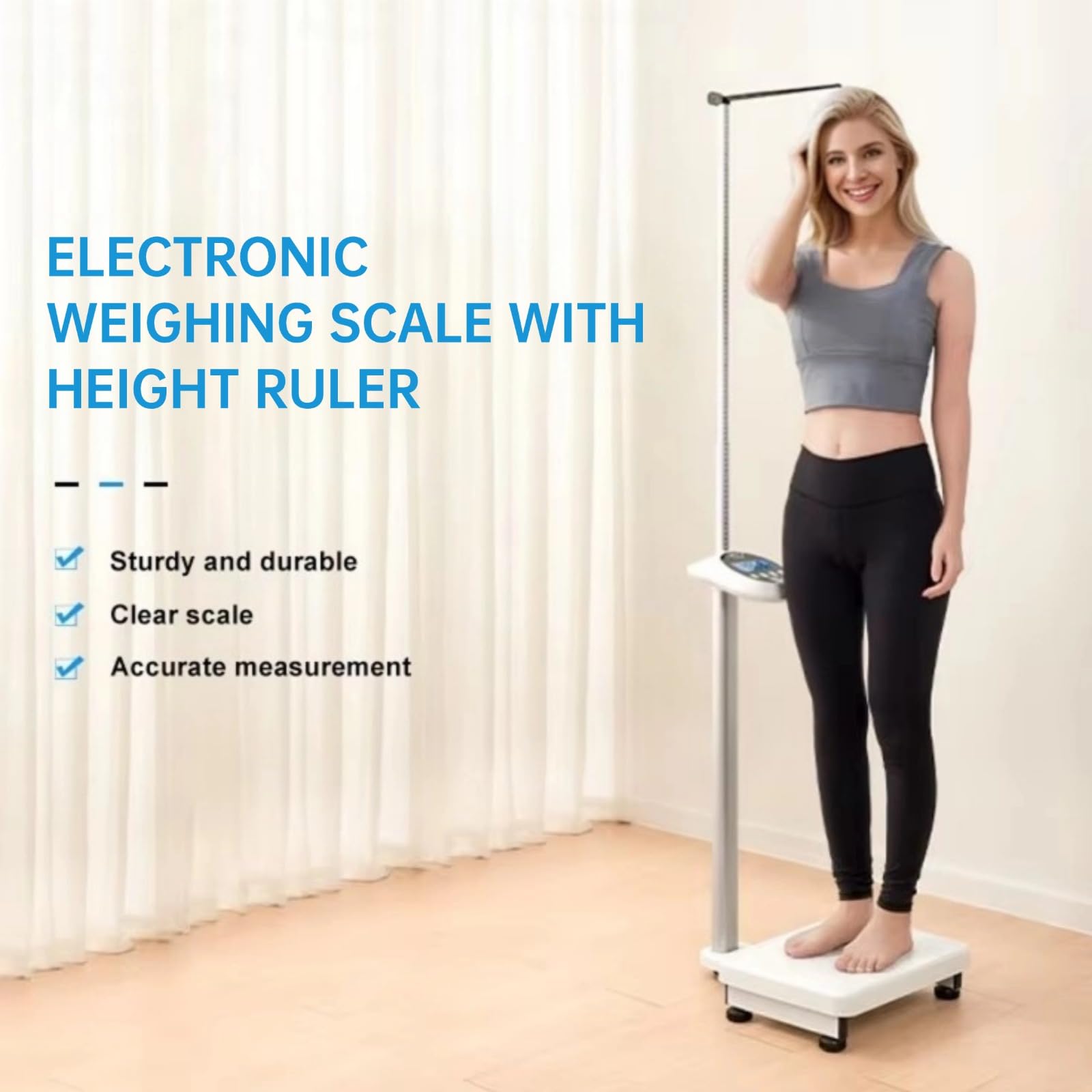 Helsevesen Báscula digital con barra de medición de altura, báscula médica de peso corporal, báscula económica para médicos, capacidad de peso de 440 libras / 27.6 a 78 pulgadas