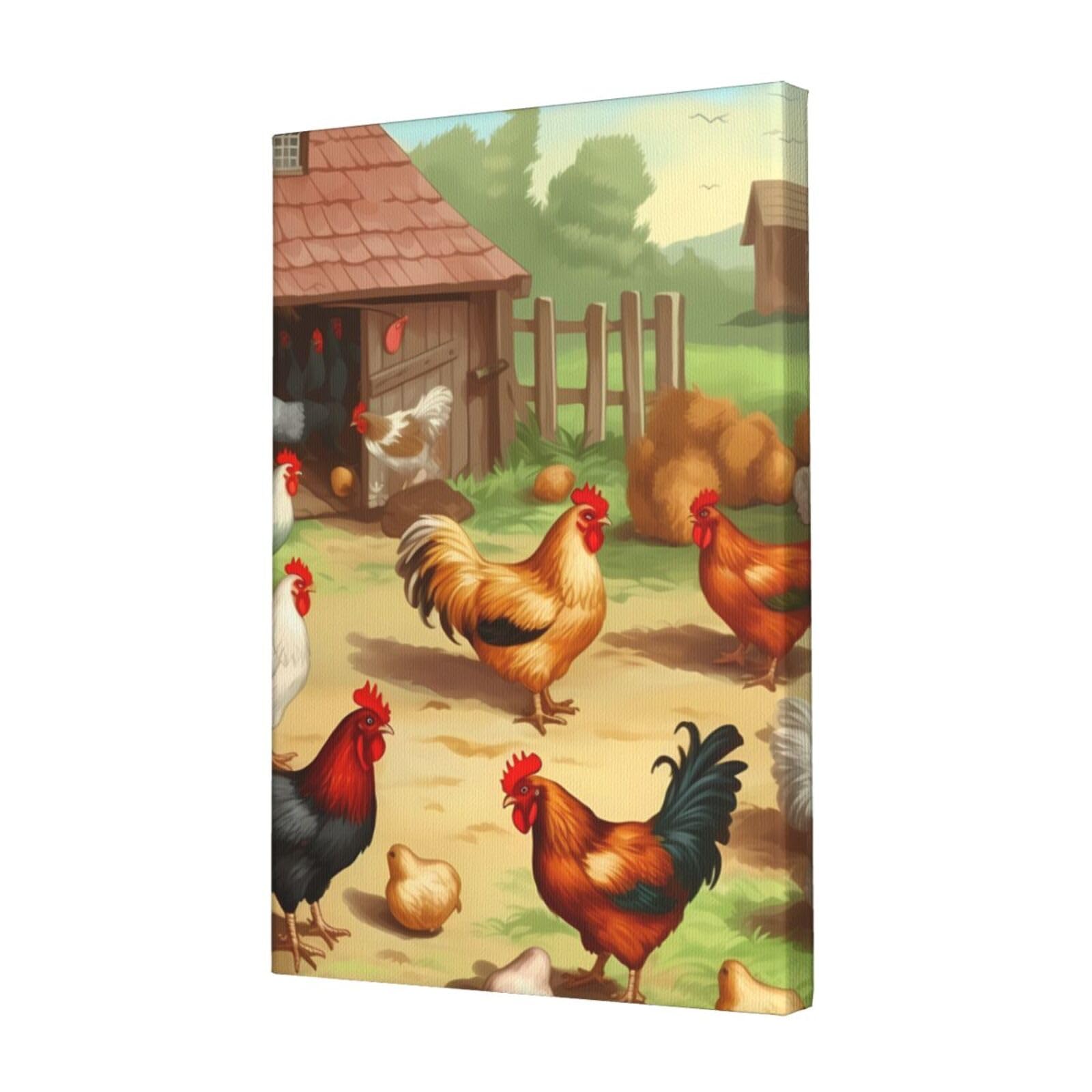 KLOPH Roast Chicken Hen Farm Canvas Wall Art for Living Room 12"x18" Modern Artwork Painting for Bathroom Hanging Canvas Prints Aesthetic Wallart for Bedroom Kitchen Office Wall Decor