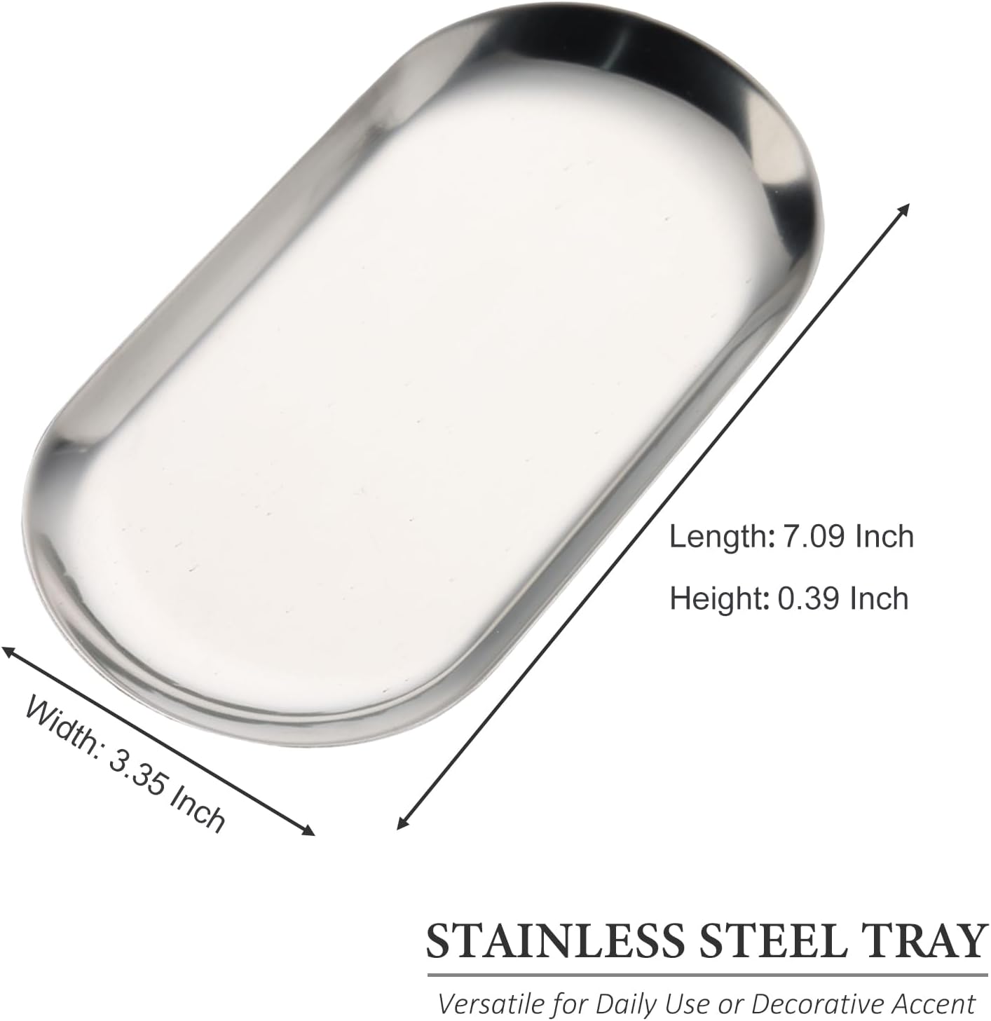 SUTOKAKA 2 Pack Stainless Steel Silver Decorative Tray, Small Oval Perfume Jewelry Candle Dish, Dinner Macarons Dessert Plate for Home Entry Decor Bathroom Kitchen Storage image 2