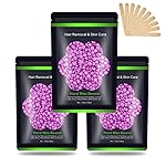 Wax Beads for Hair Removal 10.5oz (300g), Auperwel Hard Wax Beads Beans for Sensitive Skin Brazilian Waxing, Face, Bikini, Eyebrow, Legs, Painless for Women Men, 3 packs Kit with 10 Sticks