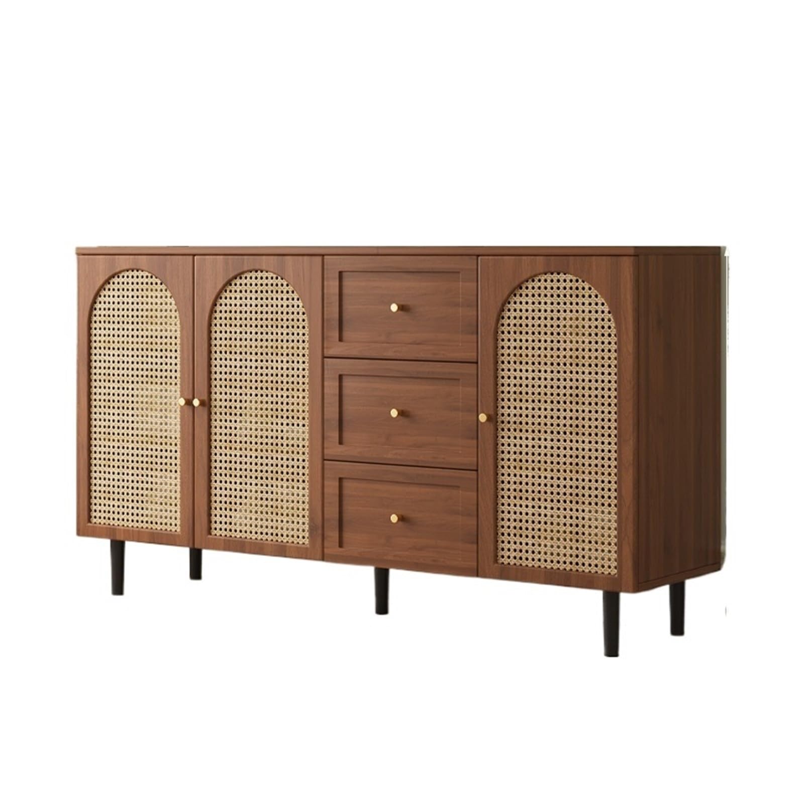 Buffetschrank Schlichtes Sideboard aus Rattan mit DREI Türen und Schubladen, 160 cm, for Zuhause, Restaurant, Teeküche oder als Aufbewahrungsmöbel Küchenschrank
