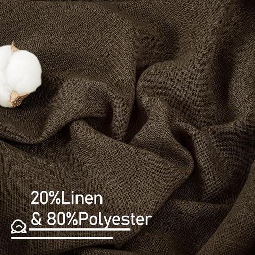 Image of LAMIT Brown Linen Curtains 63 Inch Length for Bedroom, Chocolate Semi Sheer Window Drapes Light Filtering Bronze Grommet Panels for Living Room /Farmhouse, 2 Panels, Dark Brown, 52 x 63 Inch