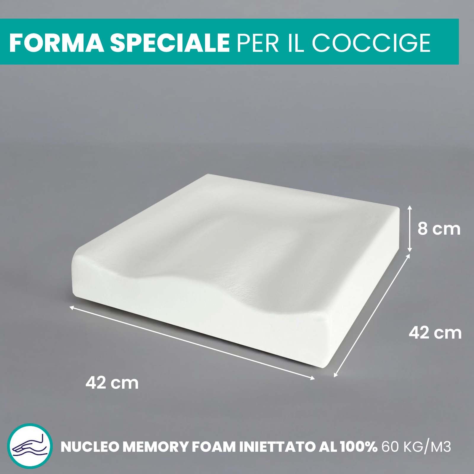 Cuscino Antidecubito in Memory Foam 42x42x8 cm – Supporto Ortopedico per Sedia a Rotelle – Federa Supersoft Lavabile con Base Antiscivolo - Certificato OEKO-TEX – Prodotto Europa