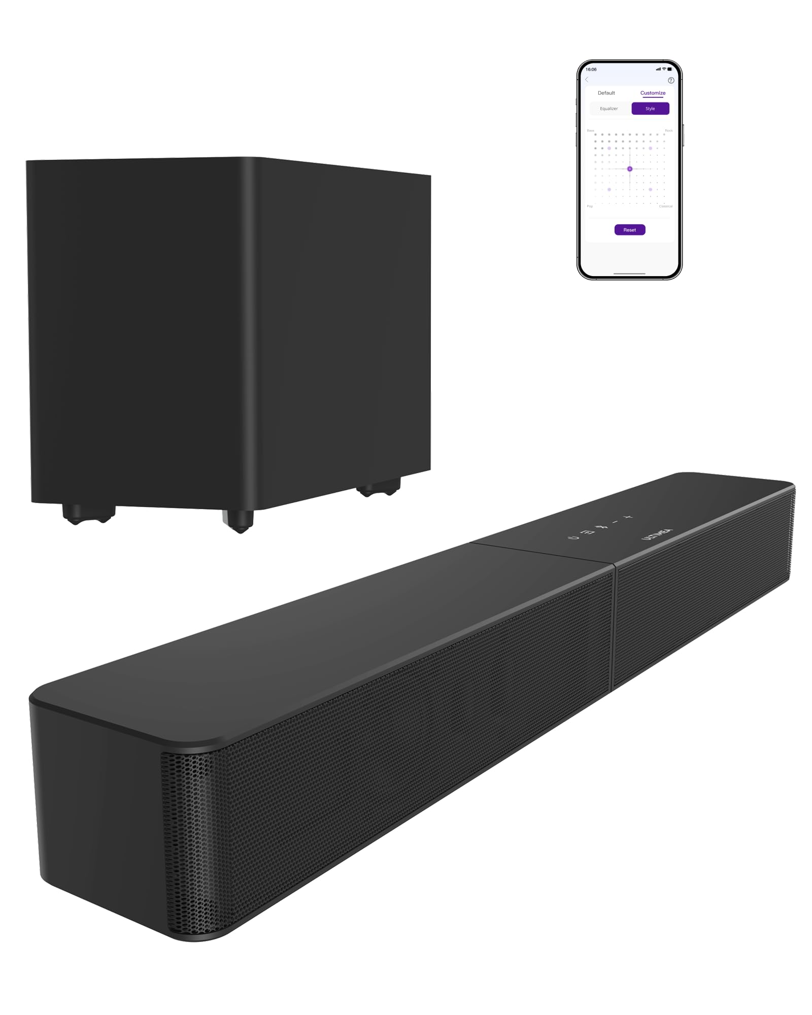 ULTIMEA Soundbar con Subwoofer Wireless, 240W Potenza di Picco, VoiceMX e BassMX, App Controllo, 2.1 canali Sound Bar per Smart TV, Bassi Regolabili, HDMI, Ottico, Bluetooth 6.0, Poseidon M30