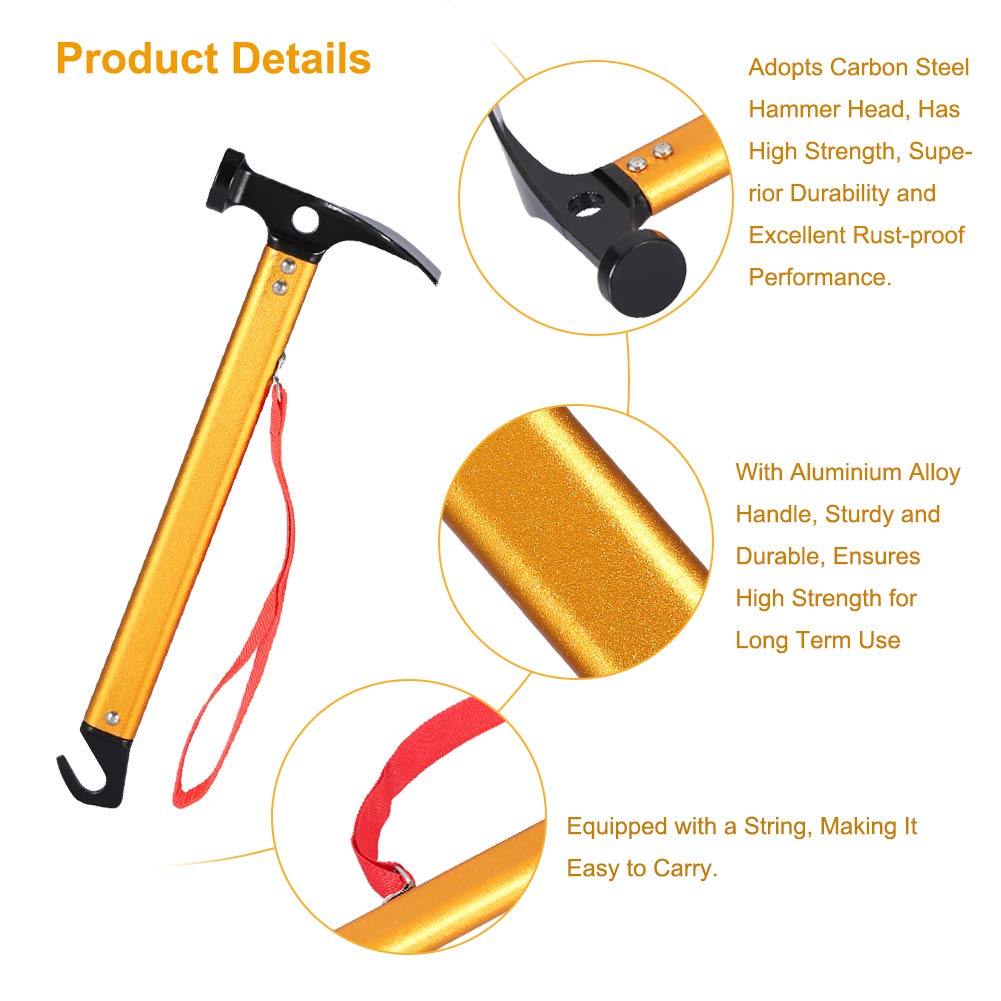 Keenso Camping Marteau, Marteau de Tente Marteau Maillet pour Piquets de Tente Peg Hammer Portable pour Camping, Bivouac Sports de Plein Air(Or)