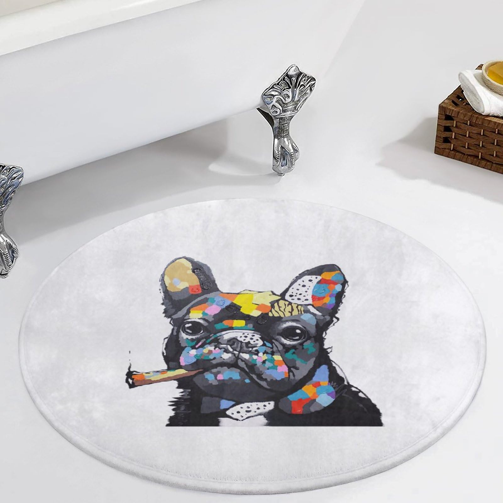 Amazon｜フレンチブルドッグ 油彩 油絵 犬柄 カーペット 玄関マット