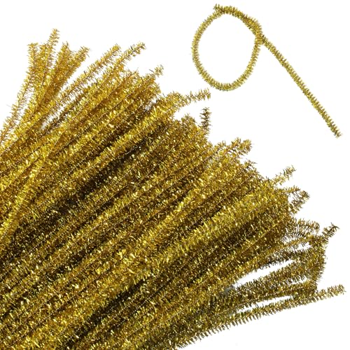 HARSKIYER 100 Pcs Pipe Cleaners Craft Glitter Gold Chenille Stems Pipe Cleaners DIY Pipe Cleaner Bulk 6mm Fuzzy Pipe Cleaners for Crafting Arts Decorations Festivals