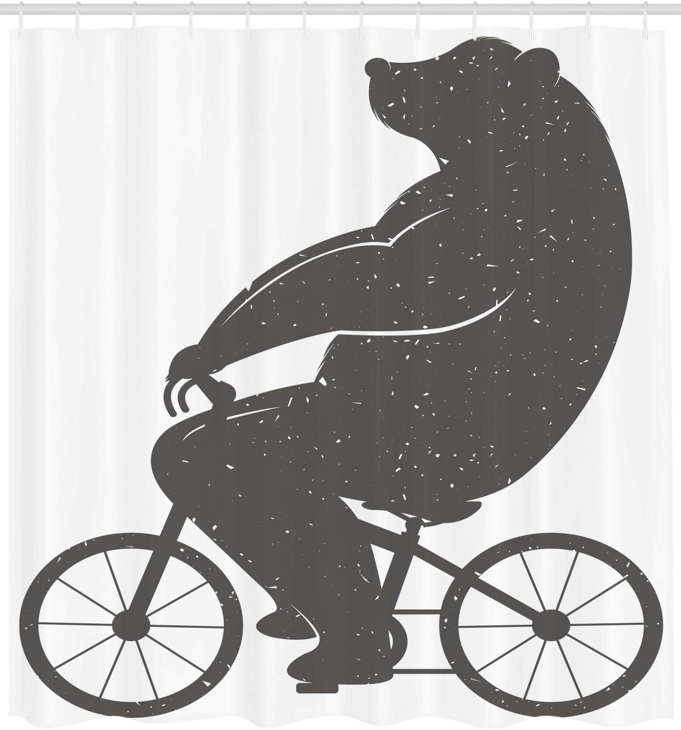 Ambesonne Vintage Shower Curtain, Bear on a Bike Humor Parody Modern Funny Cycling Hipster Art Print, Cloth Fabric Bathroom Decor Set with Hooks, 69" W x 84" L, Grey