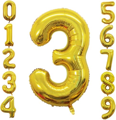 GOER 2 Pcs 42 Inch Gold Foil Balloons Number 3,Huge Number Balloons for 3rd 33rd Birthday Party Supplies Anniversary Decorations