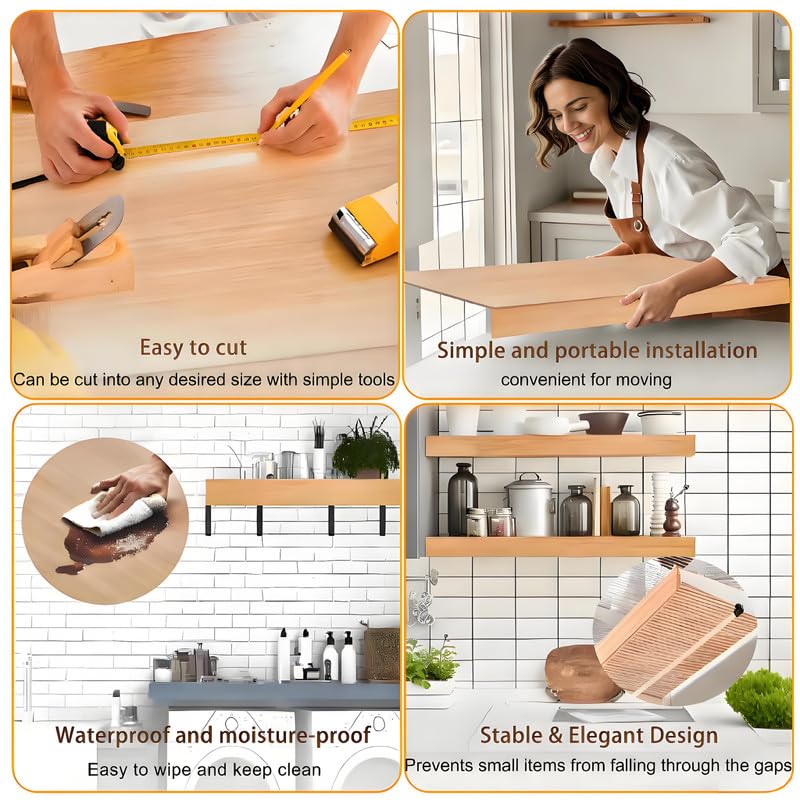 Confezione da 4 coperture in PVC per griglia da cucina, 94 x 30,5 cm, facili da pulire, effetto legno, per spazi di cottura disordinati, proteggono il pavimento e migliorano l'arredamento della cucina