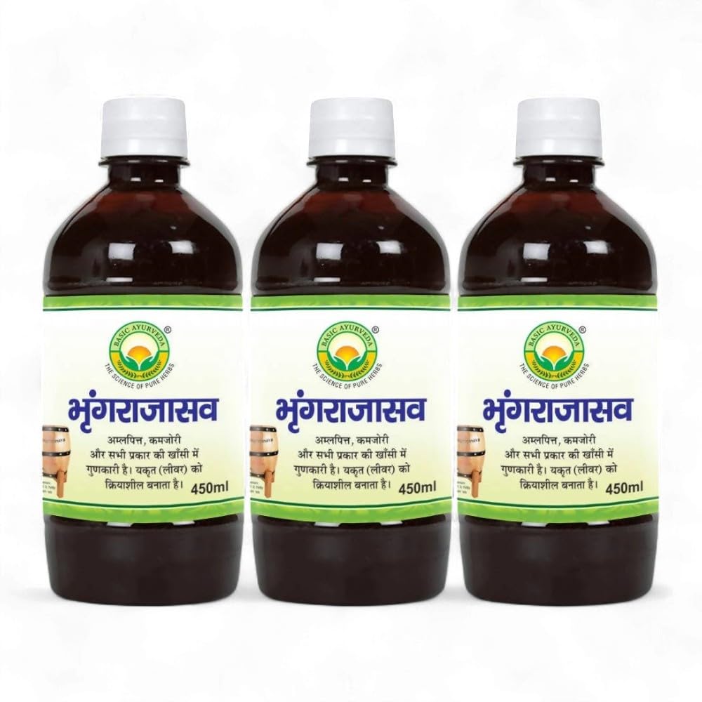 Basic Ayurveda Bhringarajasava 450 ml | Traditional Ayurvedic Herbal Tonic | Natural Ingredients for Hair & Scalp Care | No Artificial Additives | Packaged for Quality